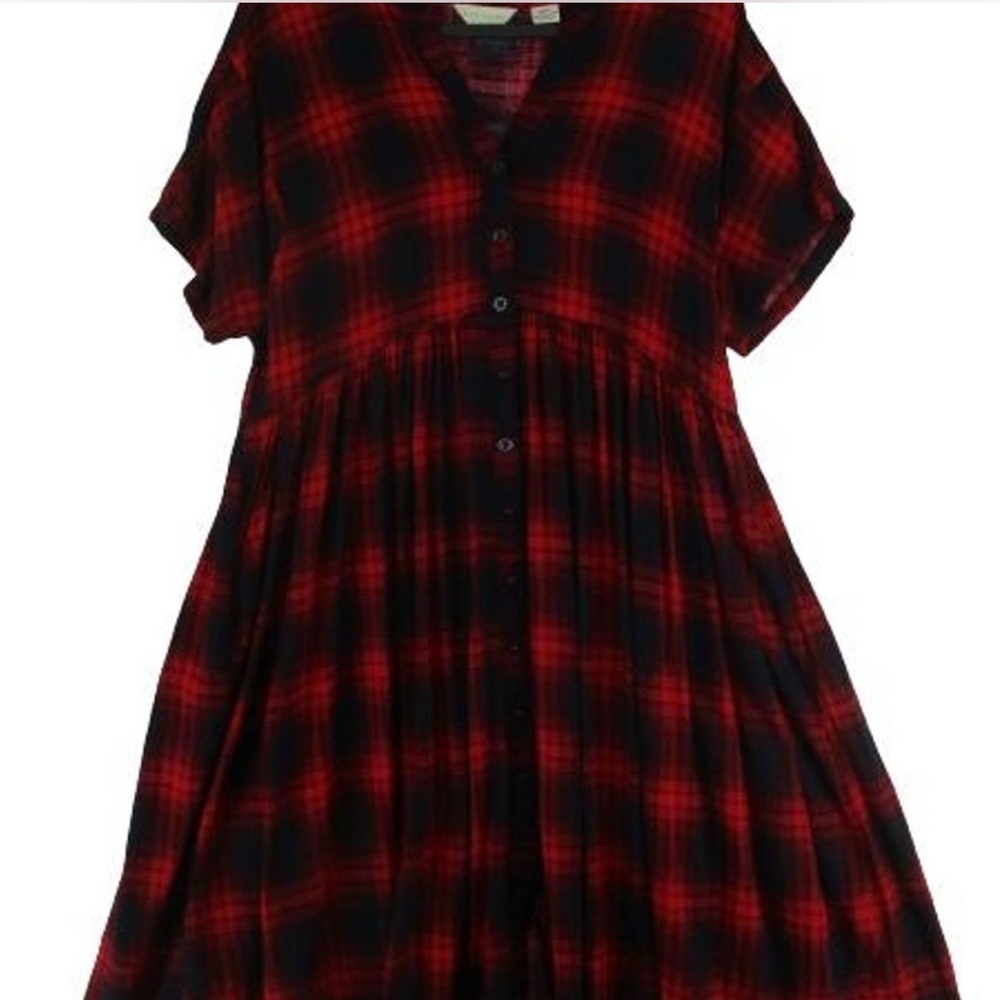 Anthropologie Red/Navy 11 Tylho Checkered Shirt Dress
